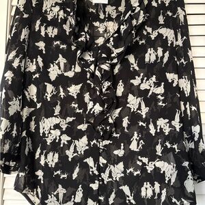 Anthropologie HD in Paris Black and White Ruffled Women's Top Size 4